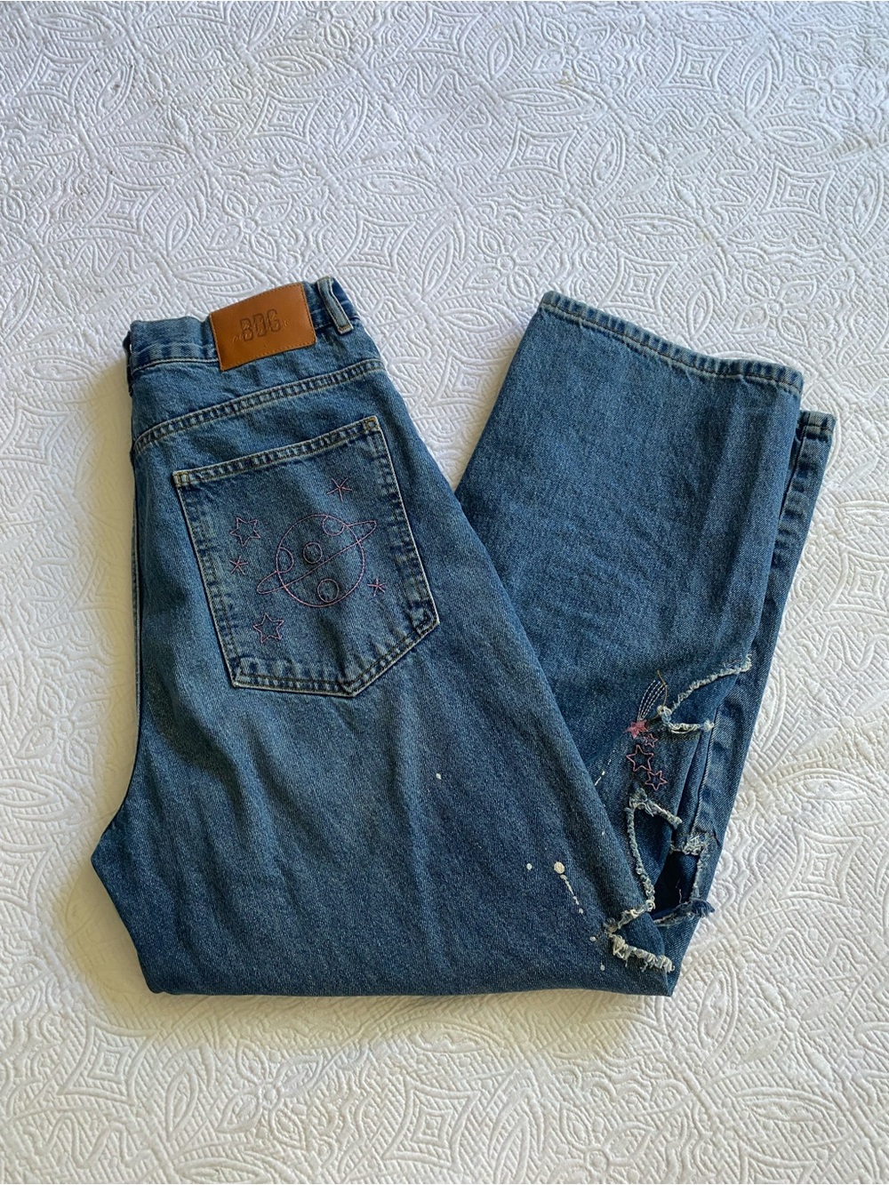 BDG Dark Blue Relaxed Jeans with Planet Embroidery